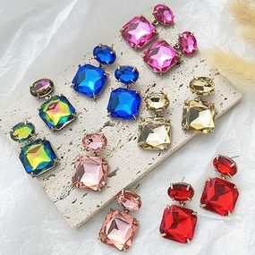 Wholesale Jewelry Inlaid Colored Rhinestone Alloy Earrings