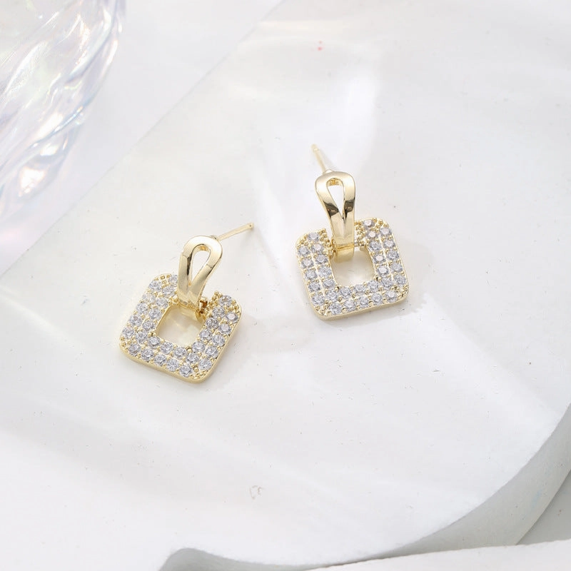 Wholesale Jewelry Inlaid Zircon Square Copper Earrings