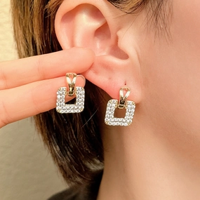 Wholesale Jewelry Inlaid Zircon Square Copper Earrings