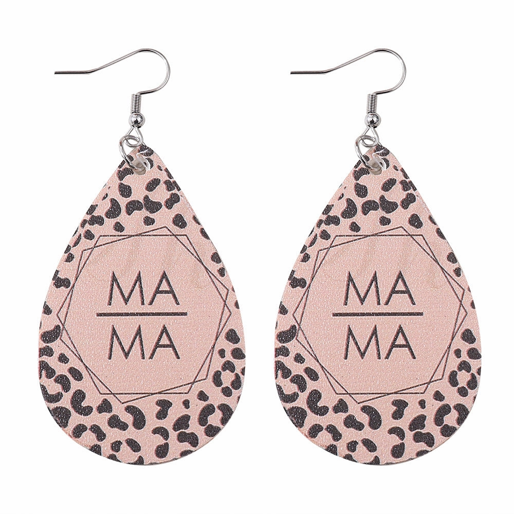 Wholesale Jewelry Mother's Day Leopard MAMA Letter PU Leather Earrings