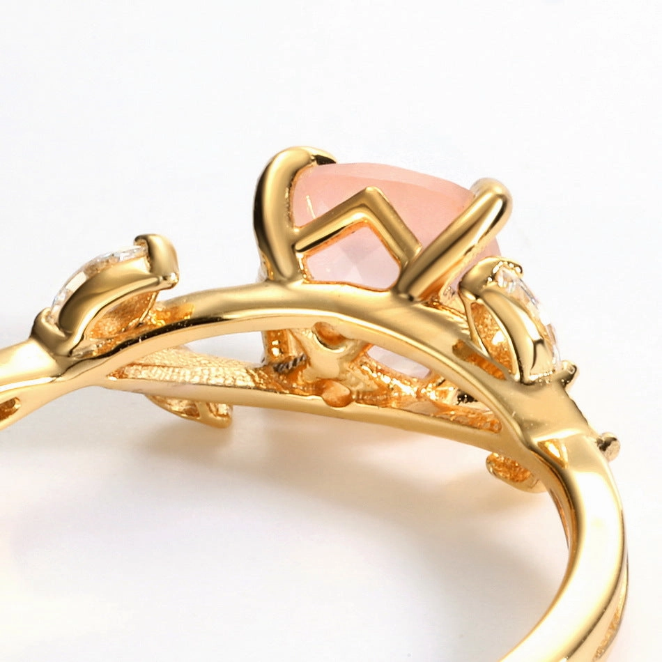Wholesale Jewelry Natural Rose Quartz Leaves Silver Rings