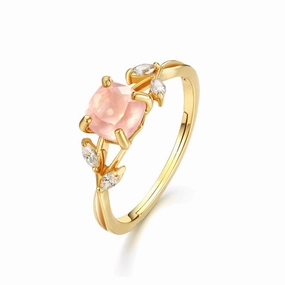 Wholesale Jewelry Natural Rose Quartz Leaves Silver Rings