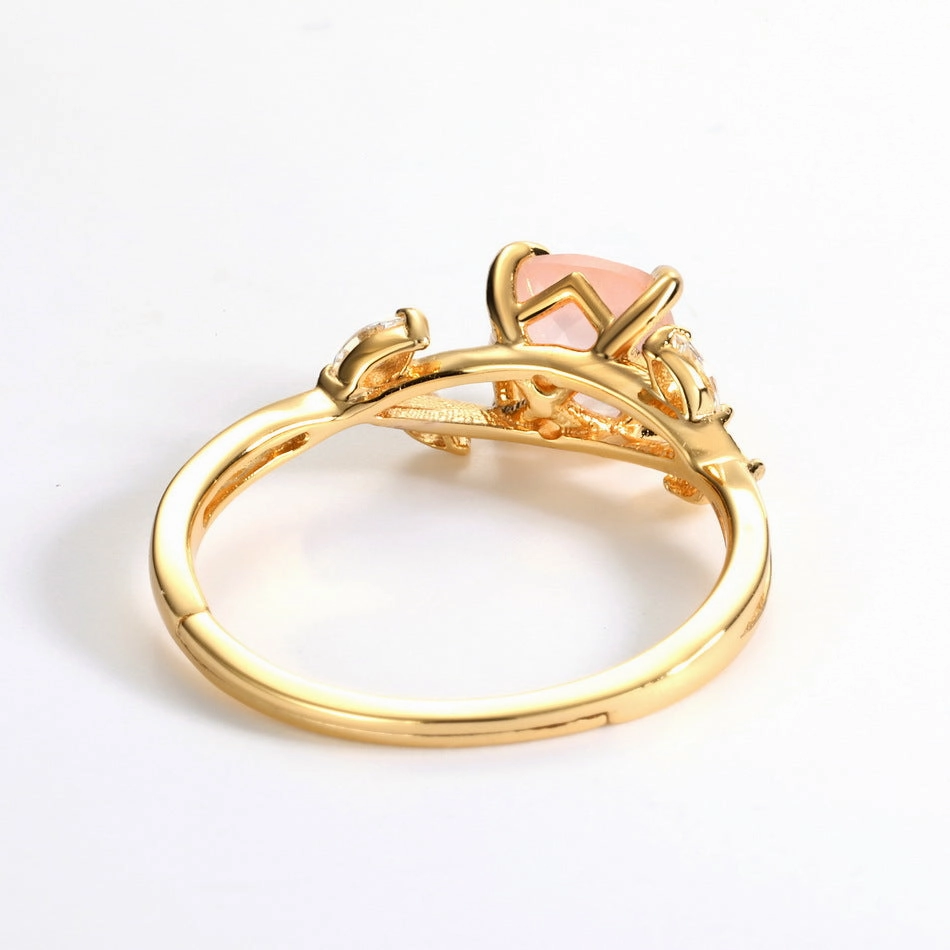 Wholesale Jewelry Natural Rose Quartz Leaves Silver Rings