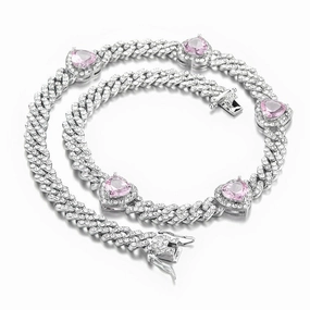 Wholesale Jewelry Necklaces Zircon Hip Hop Heart Cuban Chain OLY-NE-XD003