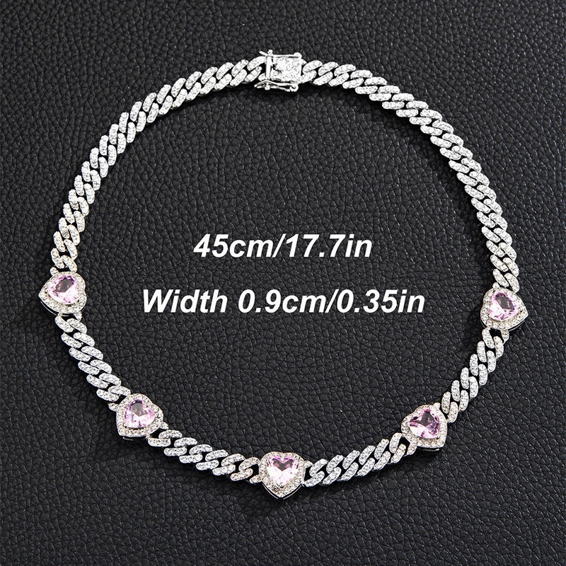 Wholesale Jewelry Necklaces Zircon Hip Hop Heart Cuban Chain OLY-NE-XD003