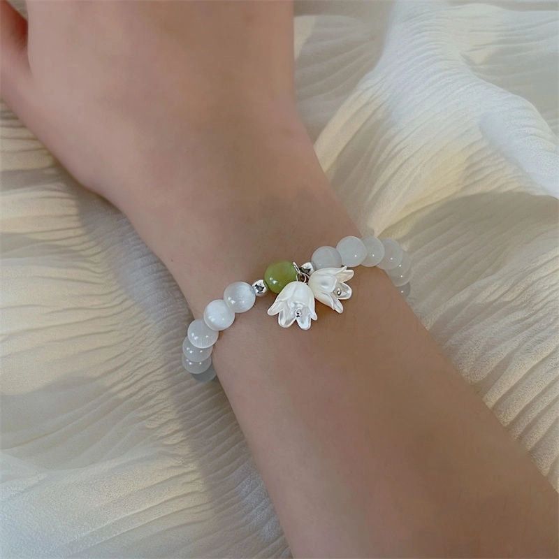 Wholesale Jewelry Pink Lily of the Valley Tulip Artificial Crystal Bracelet