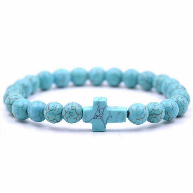 Wholesale Jewelry Red Turquoise Cross Alloy Volcanic Stone Bracelets