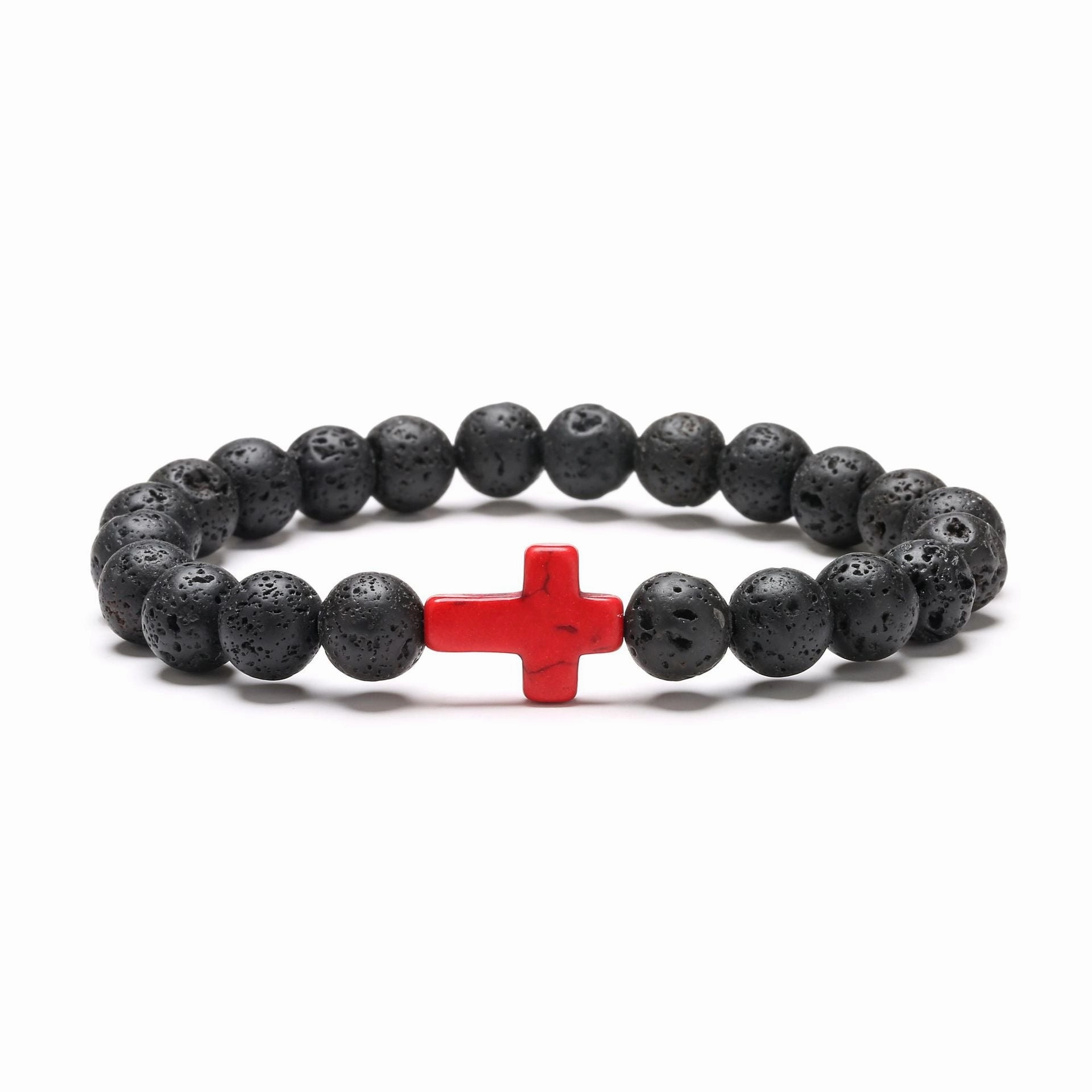 Wholesale Jewelry Red Turquoise Cross Alloy Volcanic Stone Bracelets