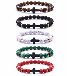 Wholesale Jewelry Red Turquoise Cross Alloy Volcanic Stone Bracelets