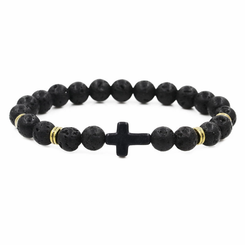 Wholesale Jewelry Red Turquoise Cross Alloy Volcanic Stone Bracelets