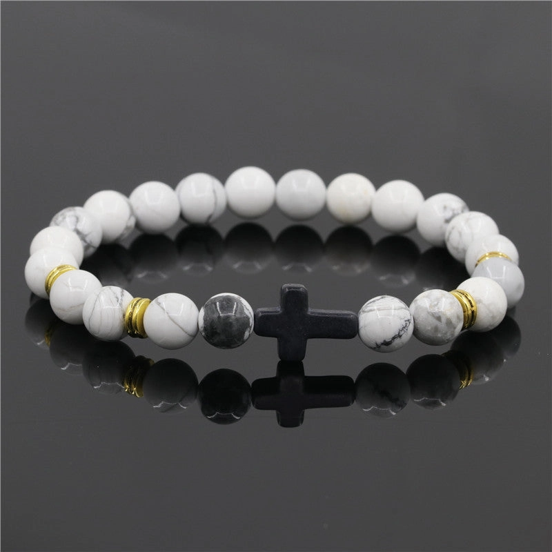 Wholesale Jewelry Red Turquoise Cross Alloy Volcanic Stone Bracelets