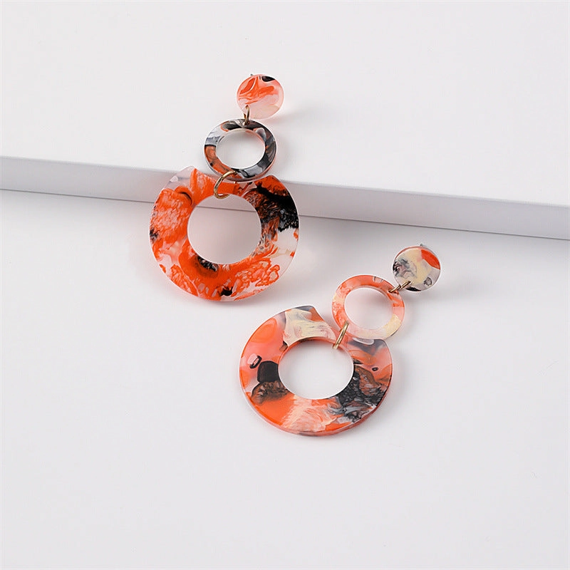 Wholesale Jewelry Round Stitching Acrylic Earrings