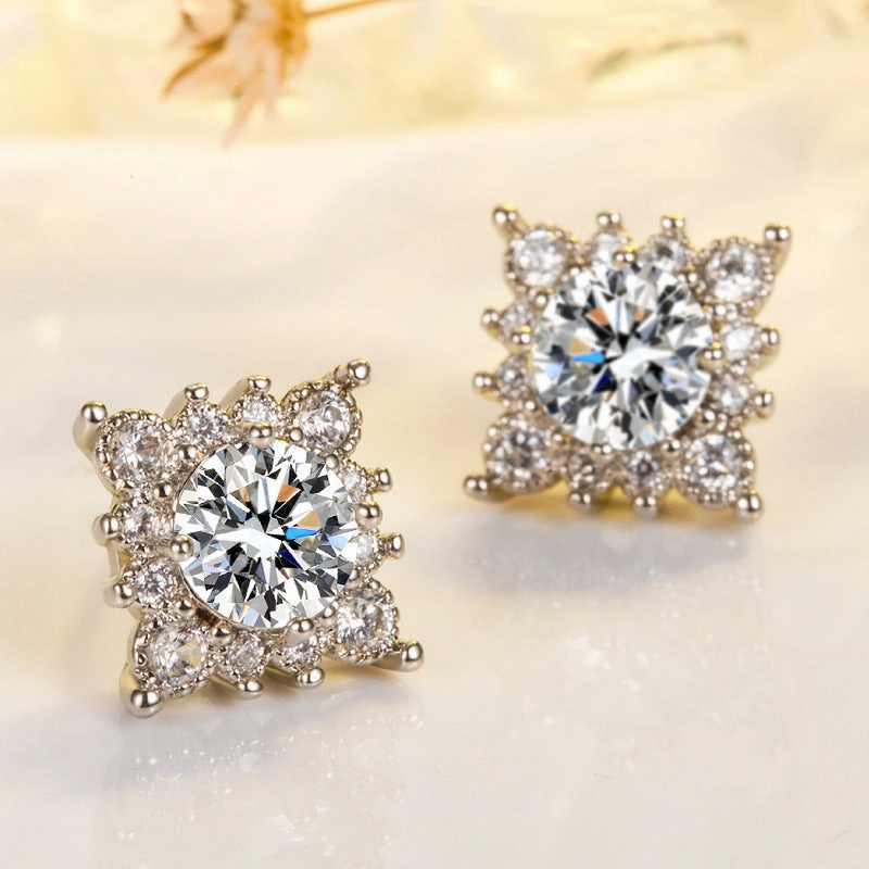 Wholesale Jewelry Shiny Snowflake Copper Earrings
