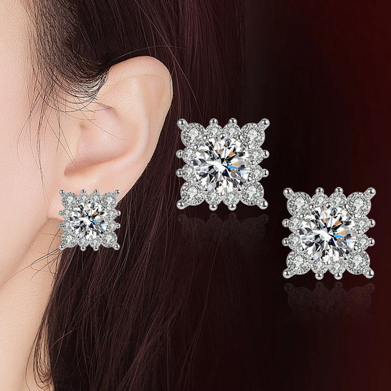 Wholesale Jewelry Shiny Snowflake Copper Earrings