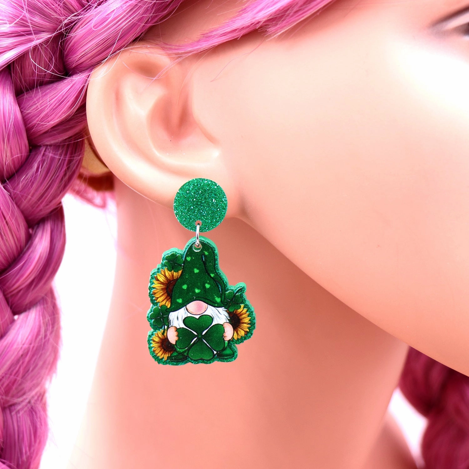 Wholesale Jewelry St. Parker's Day Sunflower Green Clover Acrylic Earrings
