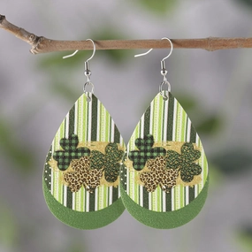 Wholesale Jewelry St. Patrick's Day Clover PU Leather Earrings
