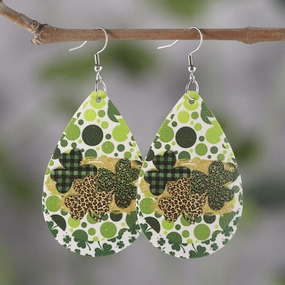 Wholesale Jewelry St. Patrick's Day Clover PU Leather Earrings