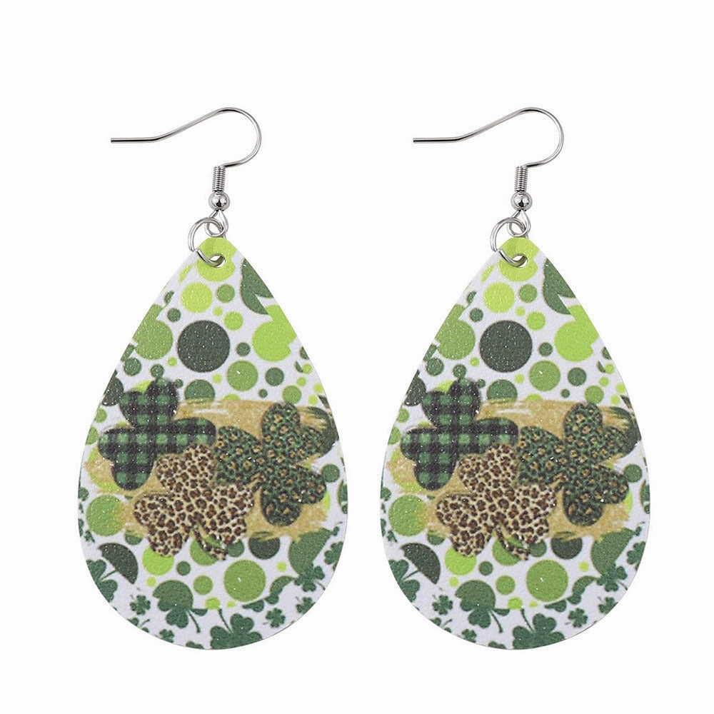 Wholesale Jewelry St. Patrick's Day Clover PU Leather Earrings