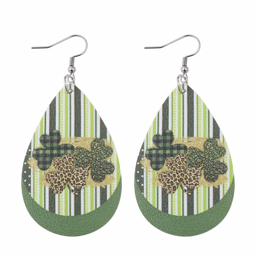 Wholesale Jewelry St. Patrick's Day Clover PU Leather Earrings