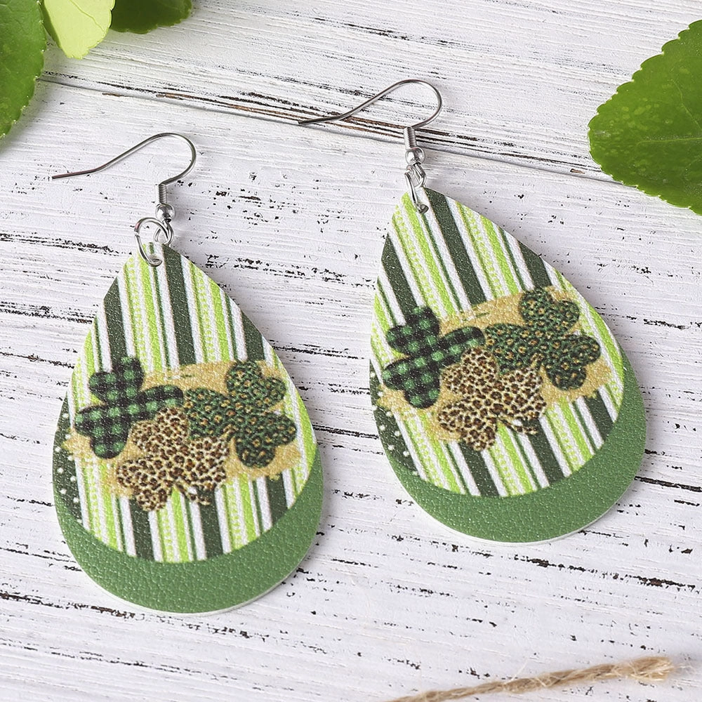 Wholesale Jewelry St. Patrick's Day Clover PU Leather Earrings
