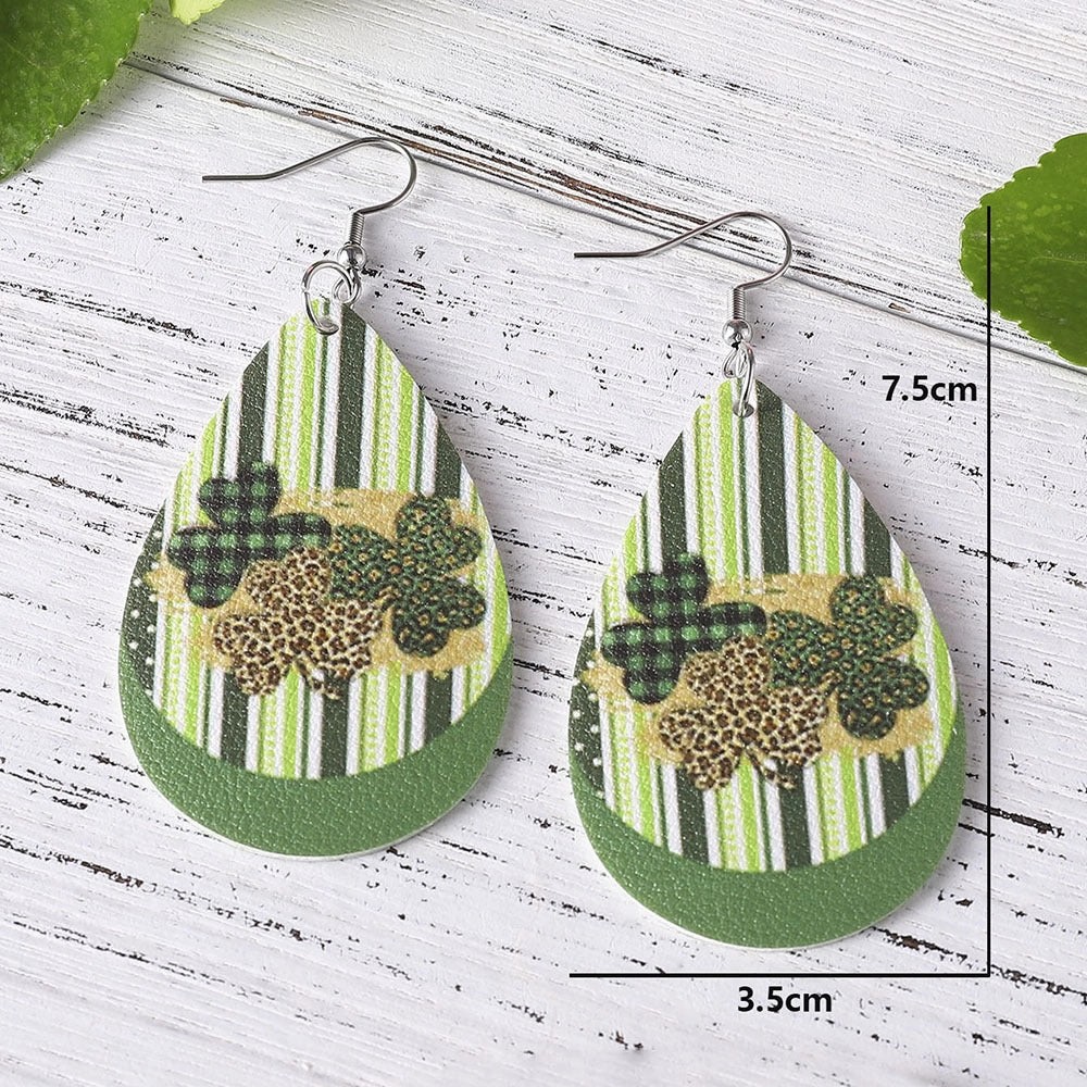 Wholesale Jewelry St. Patrick's Day Clover PU Leather Earrings