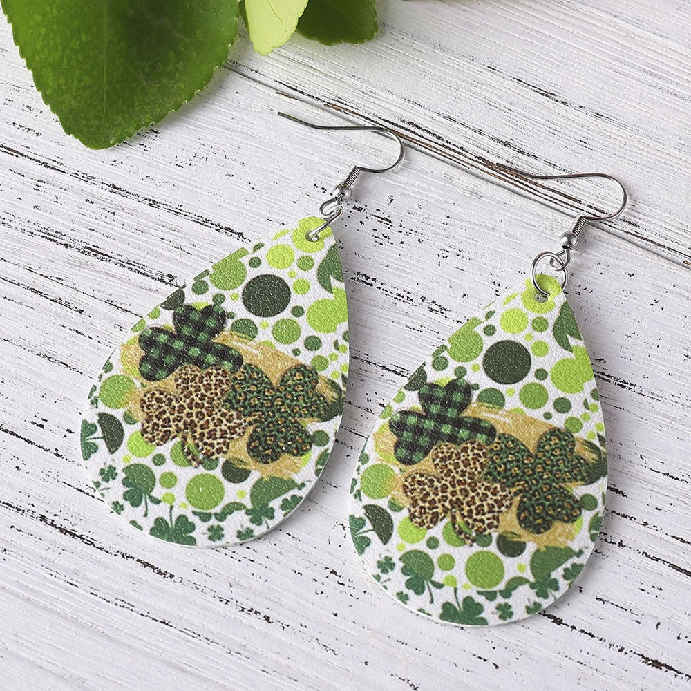Wholesale Jewelry St. Patrick's Day Clover PU Leather Earrings