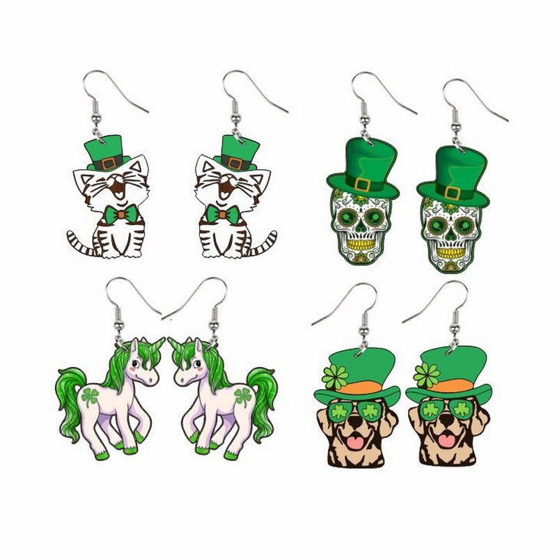 Wholesale Jewelry St. Patrick's Day Green Holiday Acrylic Earrings
