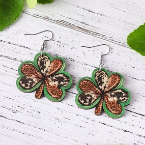 Wholesale Jewelry St. Patrick's Day Leopard Heart Wood Earrings