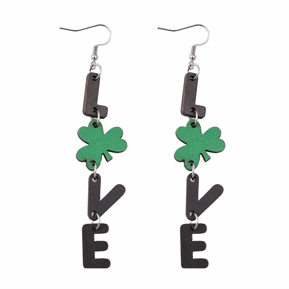 Wholesale Jewelry St. Patrick's Day Lucky Clover Wood Earrings