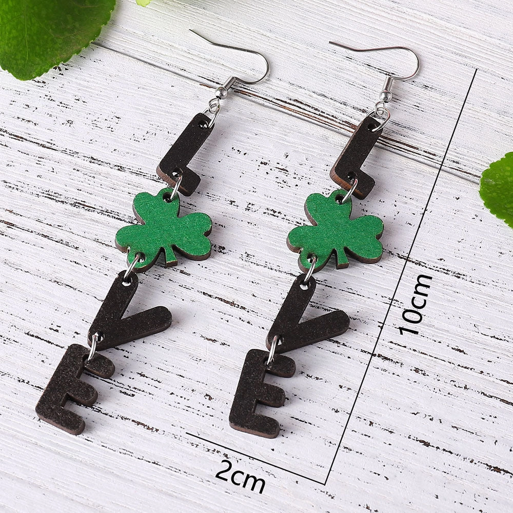 Wholesale Jewelry St. Patrick's Day Lucky Clover Wood Earrings