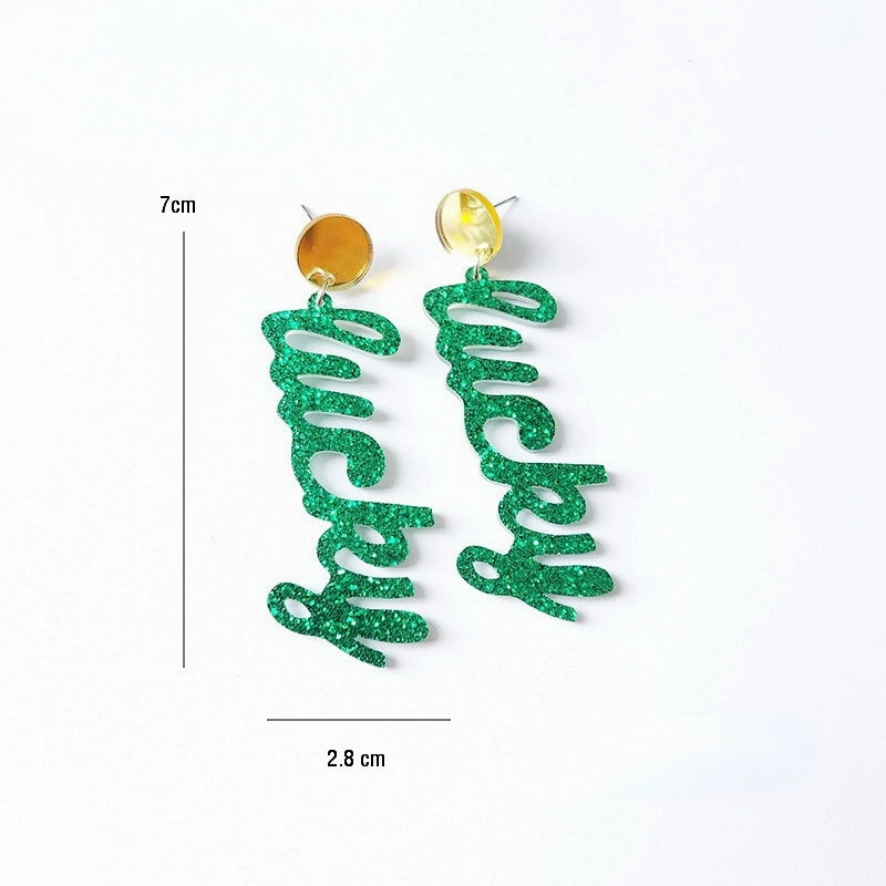 Wholesale Jewelry St. Patrick's Day Lucky Glitter Acrylic Earrings