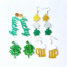 Wholesale Jewelry St. Patrick's Day Lucky Glitter Acrylic Earrings