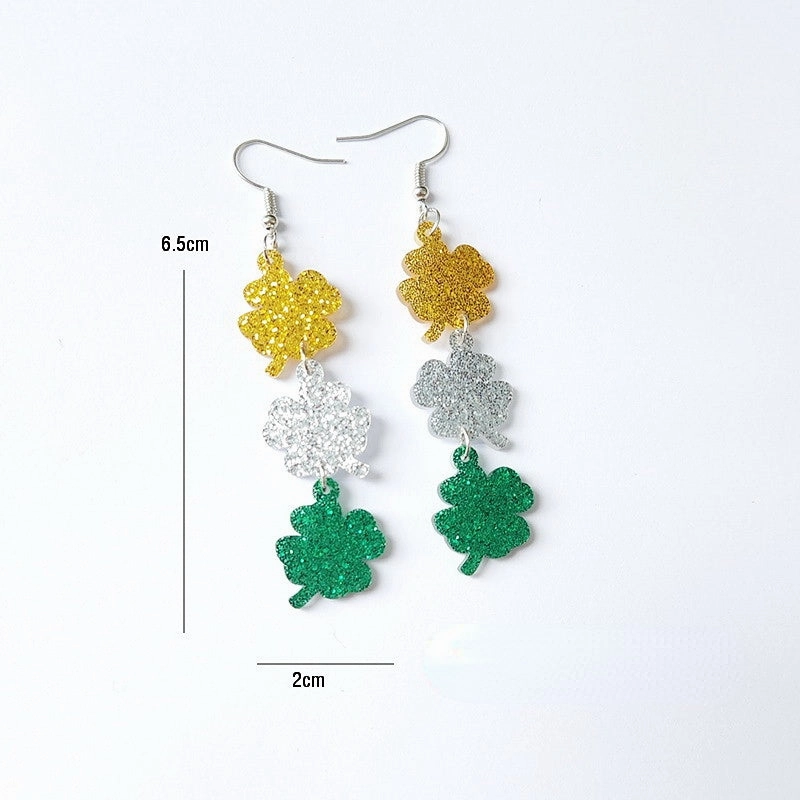 Wholesale Jewelry St. Patrick's Day Lucky Glitter Acrylic Earrings