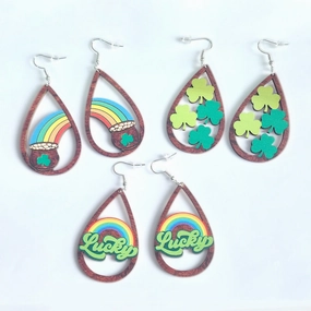 Wholesale Jewelry St. Patrick's Day Rainbow Wooden Earrings