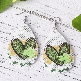 Wholesale Jewelry St. Patrick's Day Water Drops PU Leather Earrings