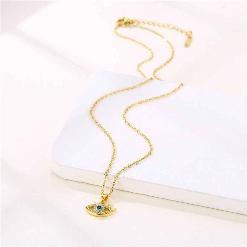 Wholesale Jewelry Stainless Steel Blue Eye Full Diamond Zircon Necklace