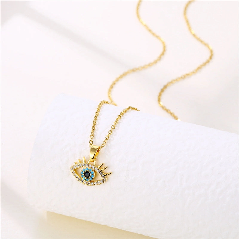 Wholesale Jewelry Stainless Steel Blue Eye Full Diamond Zircon Necklace