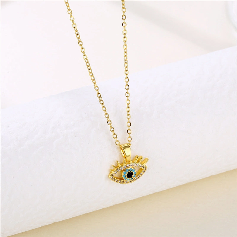 Wholesale Jewelry Stainless Steel Blue Eye Full Diamond Zircon Necklace