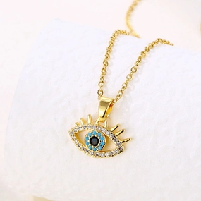 Wholesale Jewelry Stainless Steel Blue Eye Full Diamond Zircon Necklace