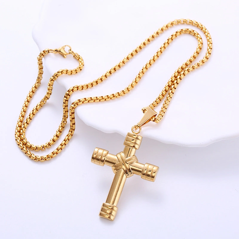 Wholesale Jewelry Stainless Steel Plating 18k Gold Cross Pendant Necklace