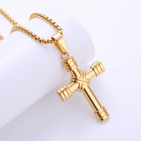 Wholesale Jewelry Stainless Steel Plating 18k Gold Cross Pendant Necklace