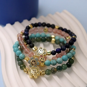 Wholesale Jewelry Sunflower Smiley Diamond Copper Bracelet