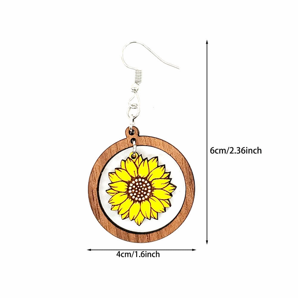 Wholesale Jewelry Sunflower Wood Earrings