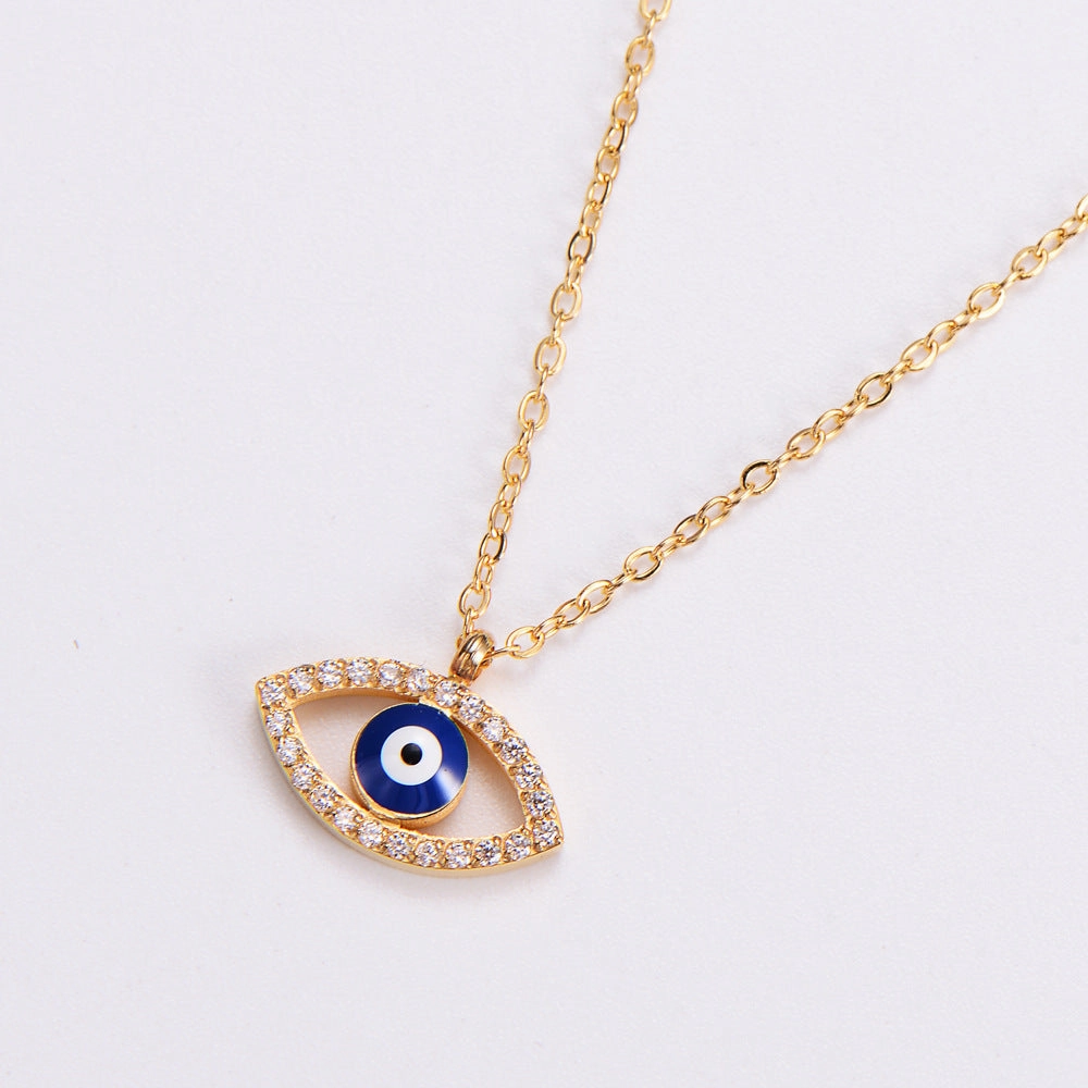 Wholesale Jewelry Titanium Steel Eye Bead Diamond Necklace