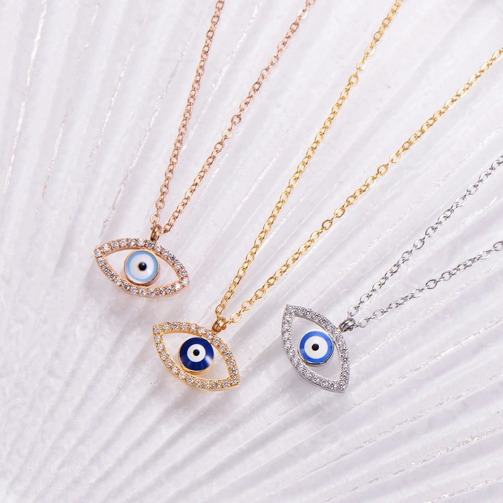 Wholesale Jewelry Titanium Steel Eye Bead Diamond Necklace