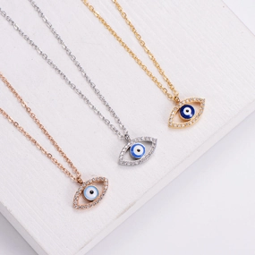 Wholesale Jewelry Titanium Steel Eye Bead Diamond Necklace