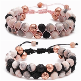 Wholesale Jewelry Two Layer Frosted Pink Volcanic Stone Bracelets