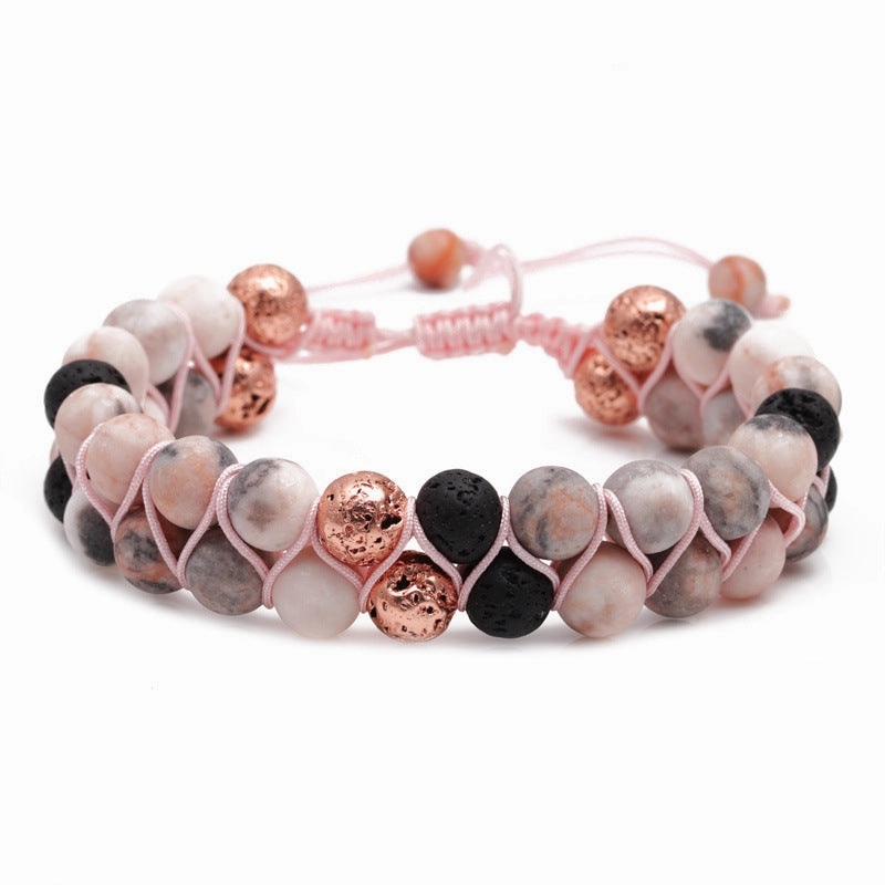 Wholesale Jewelry Two Layer Frosted Pink Volcanic Stone Bracelets