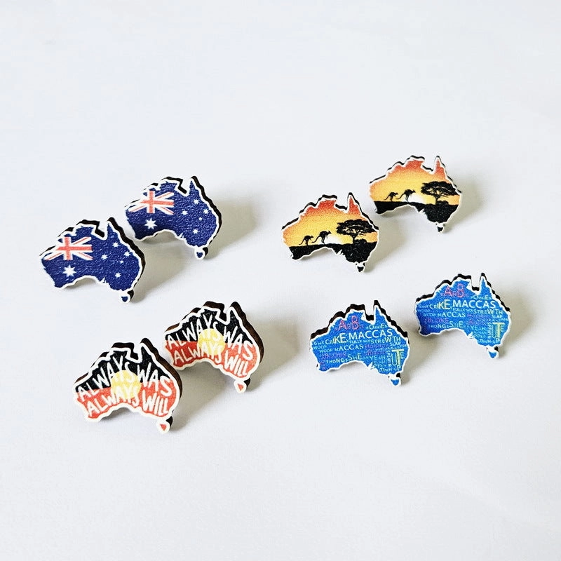 Wholesale Kangaroo Sunrise Sun Wooden Earrings