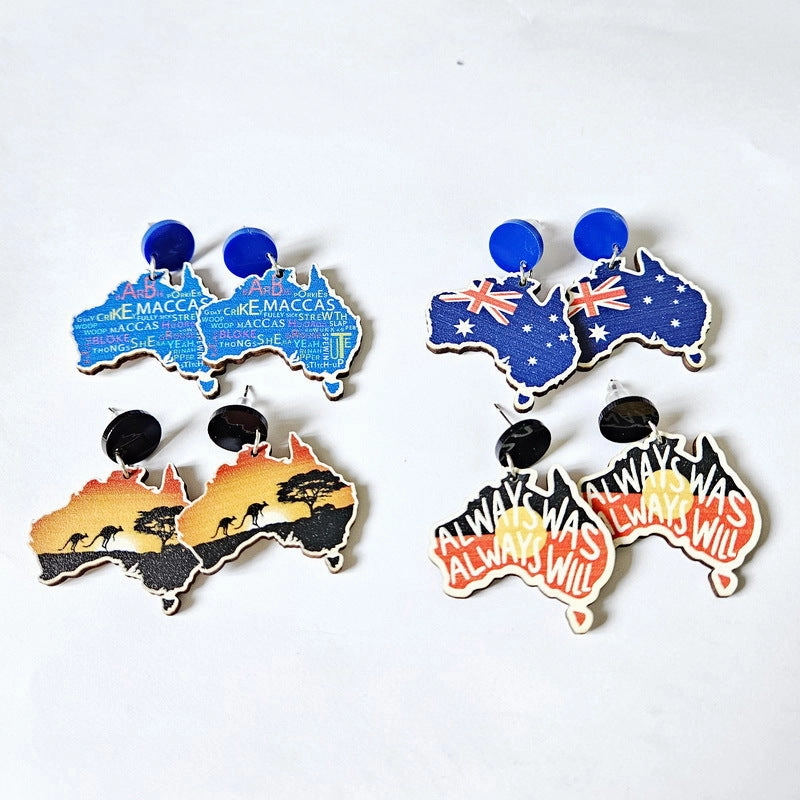 Wholesale Kangaroo Sunrise Sun Wooden Earrings